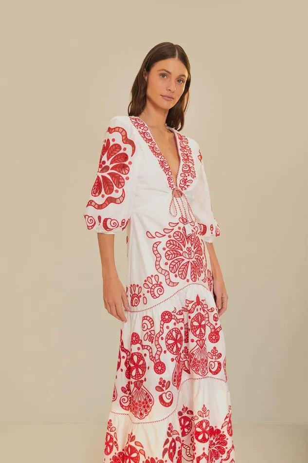 Women Farm Rio Maxi Dresses White Richelieu V Neck Maxi Dress