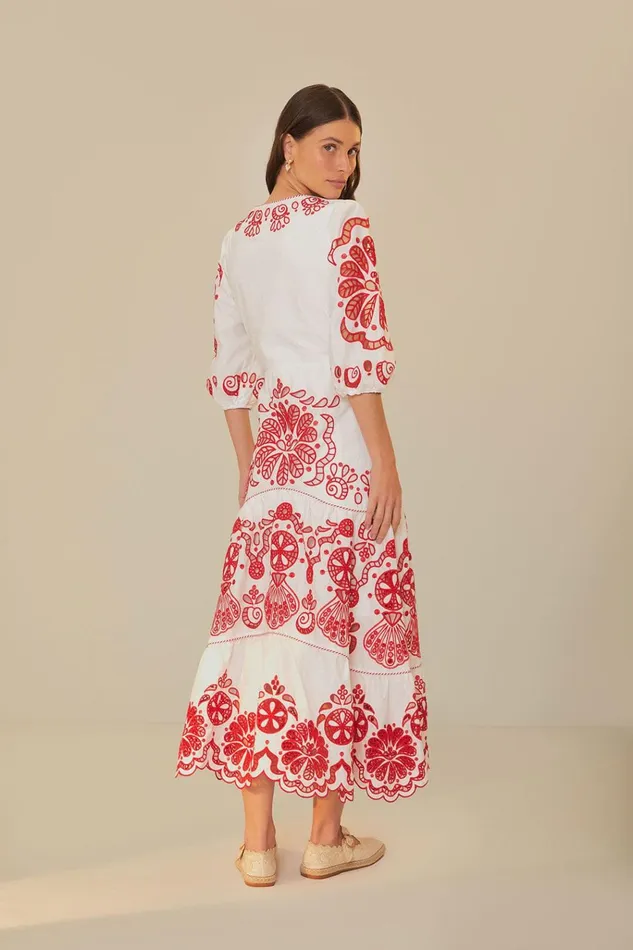 Women Farm Rio Maxi Dresses White Richelieu V Neck Maxi Dress