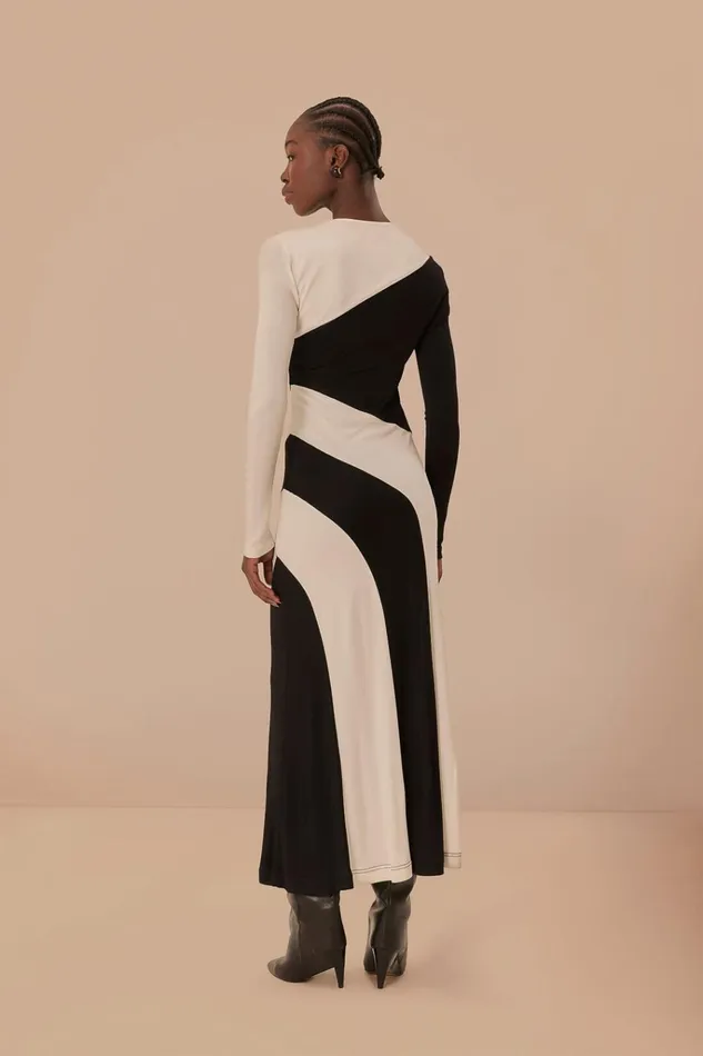 Women Farm Rio Midi Dresses Black And White CutOut Long Sleeve Midi Dress