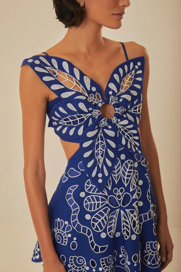 Women Farm Rio Midi Dresses Blue Flower Richelieu Euroflax Premium Linen Midi Dress