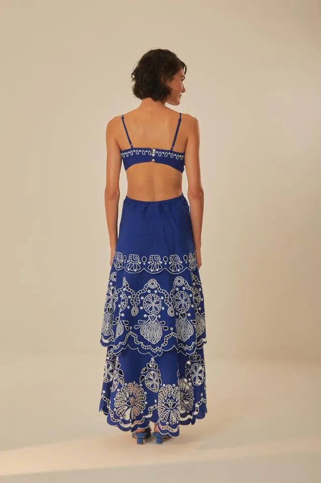 Women Farm Rio Midi Dresses Blue Flower Richelieu Euroflax Premium Linen Midi Dress