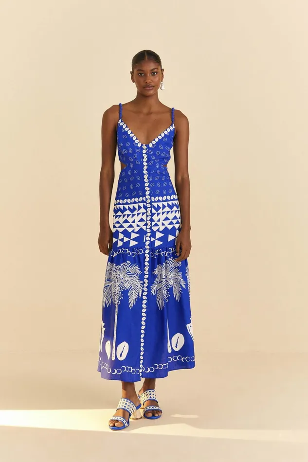 Women Farm Rio Midi Dresses Blue Mixed Ondina Midi Dress
