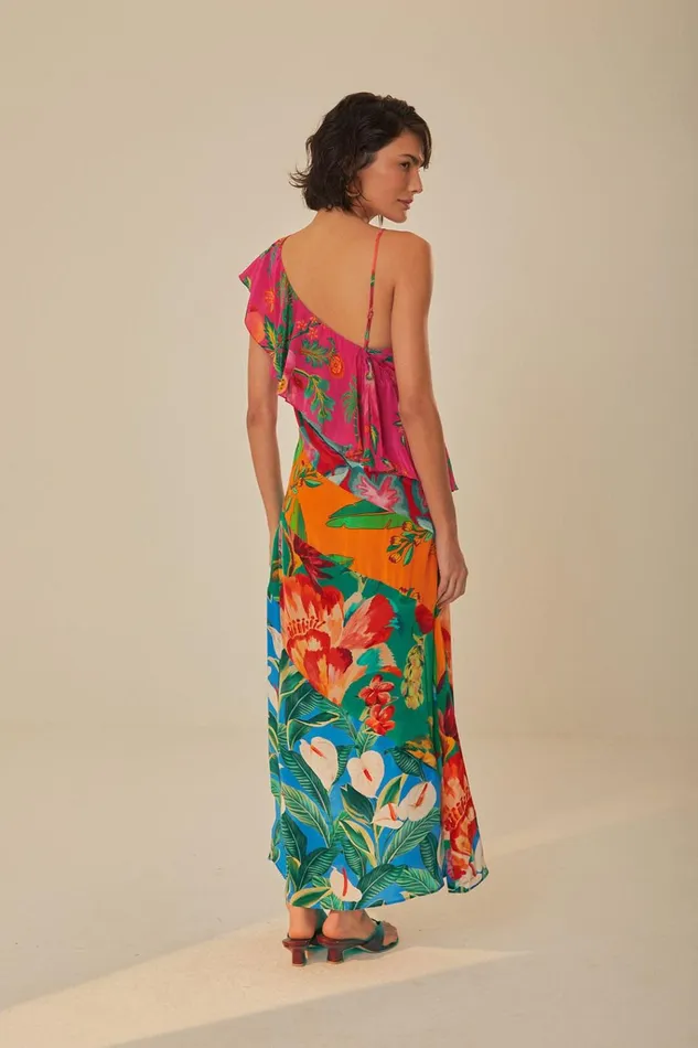Women Farm Rio Midi Dresses Mixed Flowery Rufle One Strap Midi Dress