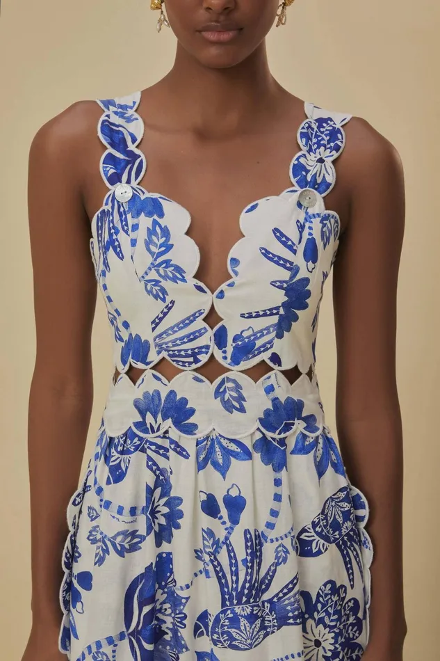 Women Farm Rio Midi Dresses OffWhite Flowerful Birds Lenzing Ecovero Euroflax Midi Dress