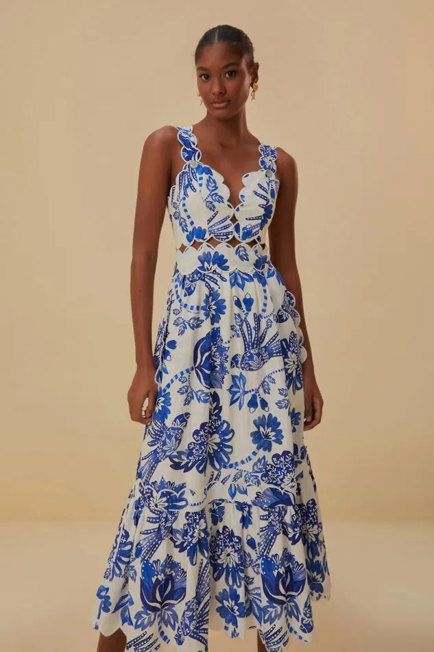Women Farm Rio Midi Dresses OffWhite Flowerful Birds Lenzing Ecovero Euroflax Midi Dress