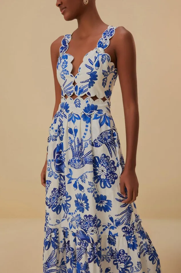 Women Farm Rio Midi Dresses OffWhite Flowerful Birds Lenzing Ecovero Euroflax Midi Dress
