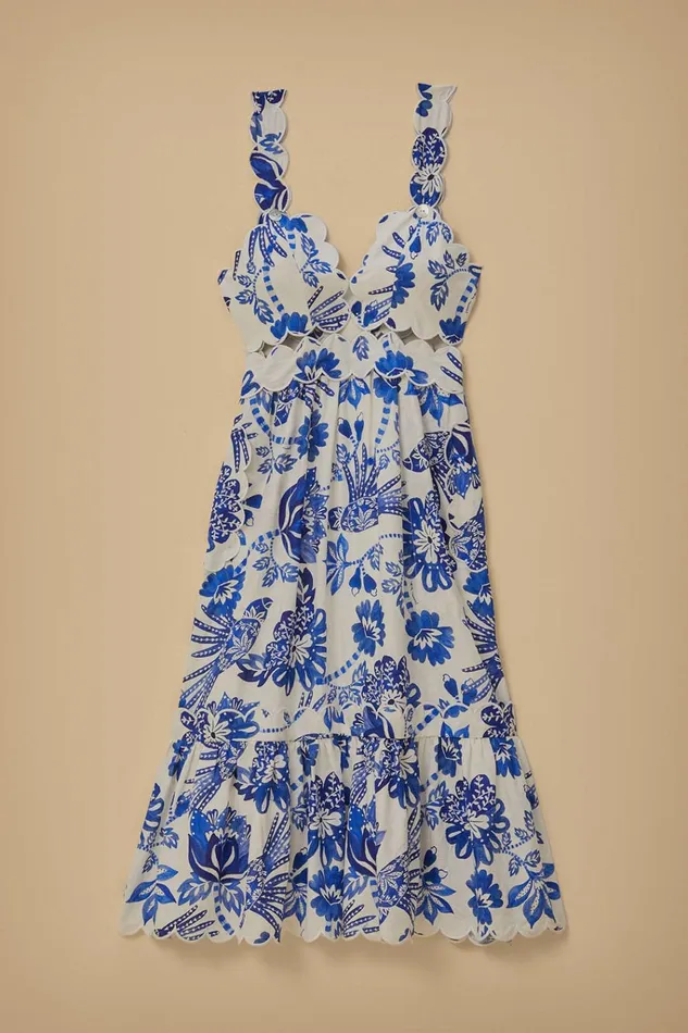 Women Farm Rio Midi Dresses OffWhite Flowerful Birds Lenzing Ecovero Euroflax Midi Dress