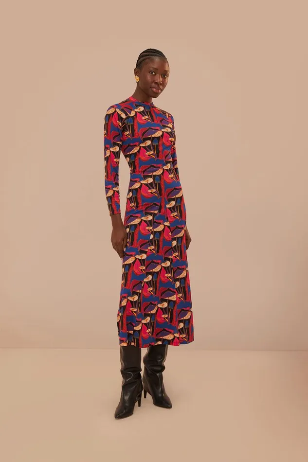 Women Farm Rio Midi Dresses Wild Mushrooms Black Jersey Midi Dress