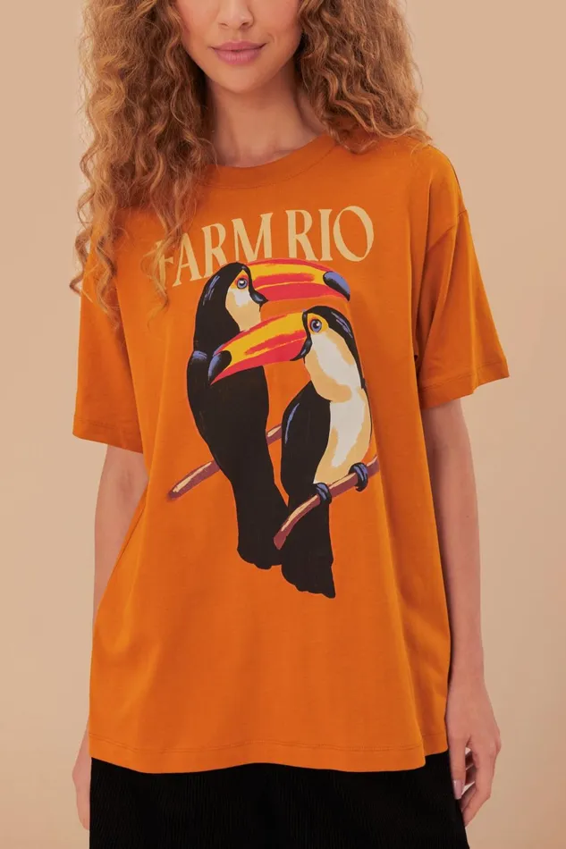 Women Farm Rio TShirts Brown Toucan Organic Cotton Relaxed TShirt