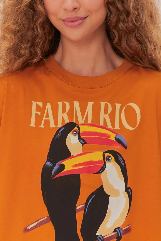 Women Farm Rio TShirts Brown Toucan Organic Cotton Relaxed TShirt