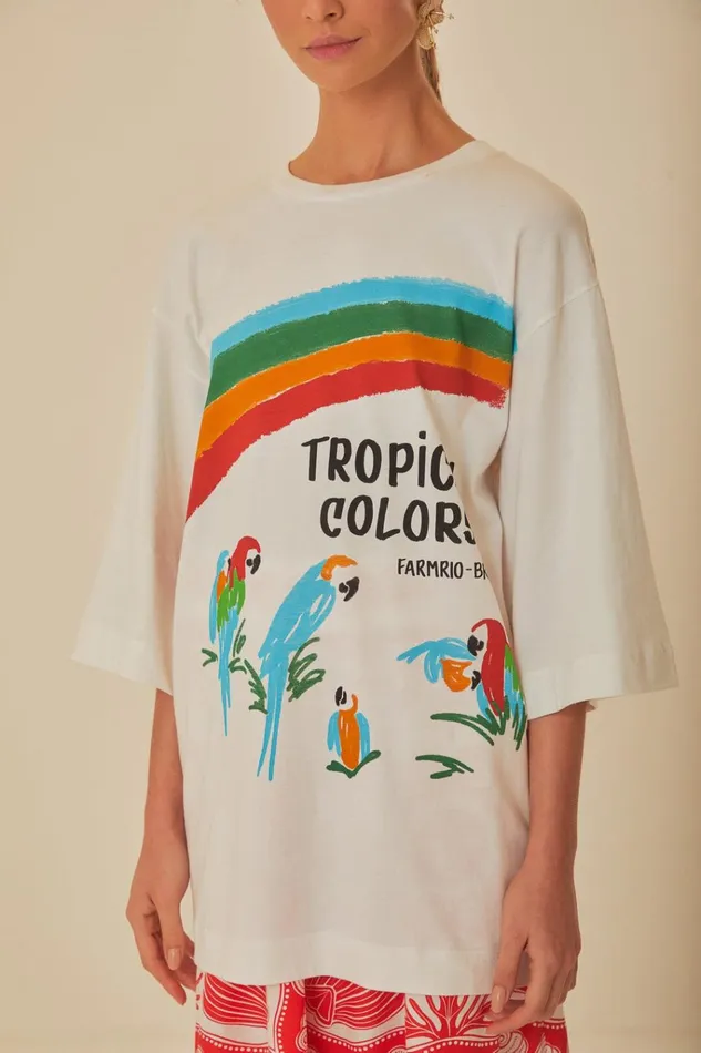 Women Farm Rio TShirts White Tropical Colors Organic Cotton Oversized TShirt