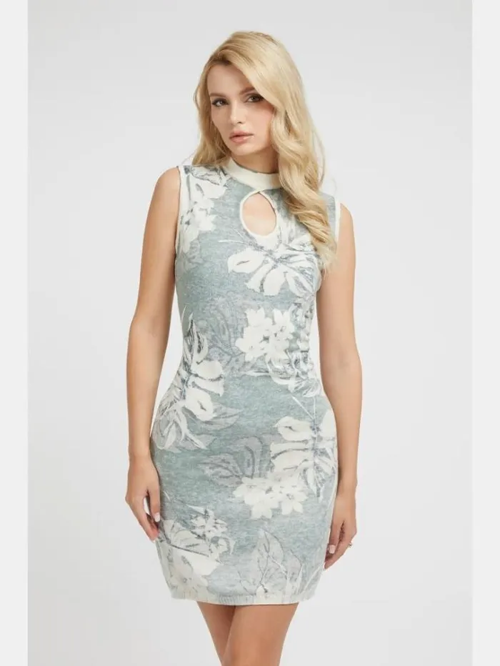 Women Floral Print Sweater Dress Floral Light Blue Guess Dresses And Jumpsuits