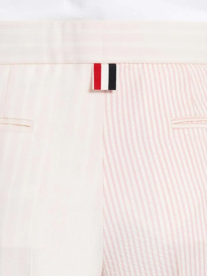 Women Funmix Hairline Stripe Twist Yarn Suiting And Wool Seersucker Low Rise Side Tab Slim Trouser Light Pink Thom Browne Trousers