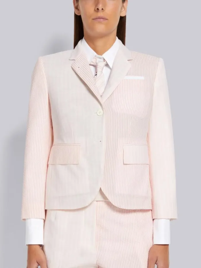 Women Funmix Hairline Stripe Twist Yarn Suiting Half Lined High Armhole Sport Coat Light Pink Thom Browne Jackets Women Funmix Hairline Stripe Twist Yarn Suiting Half Lined High Armhole Sport Coat Light Pink Thom Browne Jackets