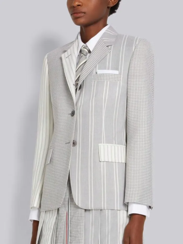 Women Funmix Hopsack Twist Yarn Suiting Half Lined Classic Sport Coat Medium Grey Thom Browne Jackets