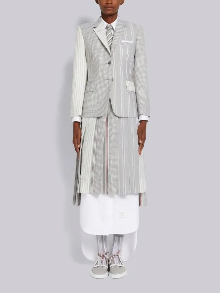Women Funmix Hopsack Twist Yarn Suiting Half Lined Classic Sport Coat Medium Grey Thom Browne Jackets
