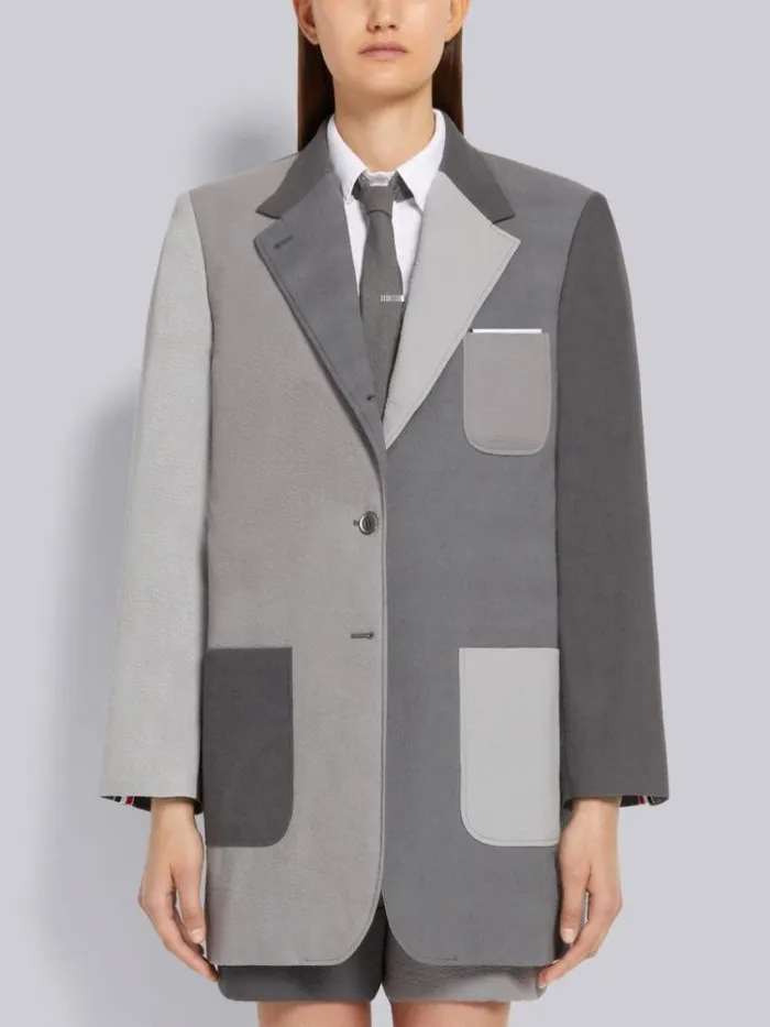 Women Funmix Seersucker Oversized Sack Sport Coat Silver Thom Browne Jackets