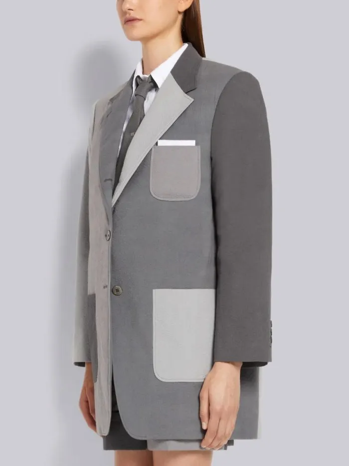 Women Funmix Seersucker Oversized Sack Sport Coat Silver Thom Browne Jackets