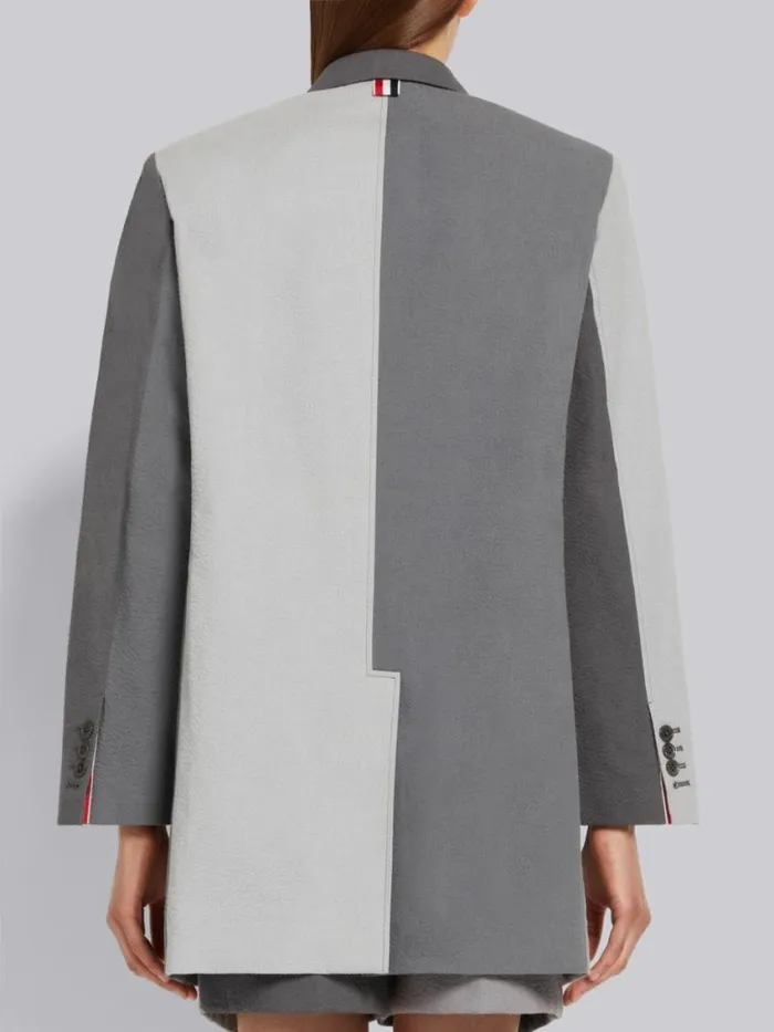 Women Funmix Seersucker Oversized Sack Sport Coat Silver Thom Browne Jackets