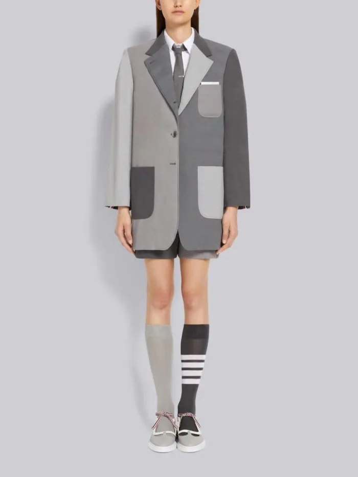 Women Funmix Seersucker Oversized Sack Sport Coat Silver Thom Browne Jackets