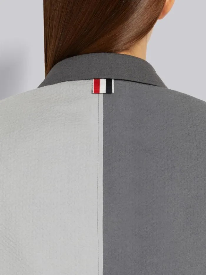 Women Funmix Seersucker Oversized Sack Sport Coat Silver Thom Browne Jackets