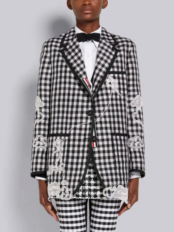 Women Gingham Check Double Organdy Broderie Anglaise Unconstructed Oversized Sack Jacket Black And White Thom Browne Jackets Women Gingham Check Double Organdy Broderie Anglaise Unconstructed Oversized Sack Jacket Black And White Thom Browne Jackets