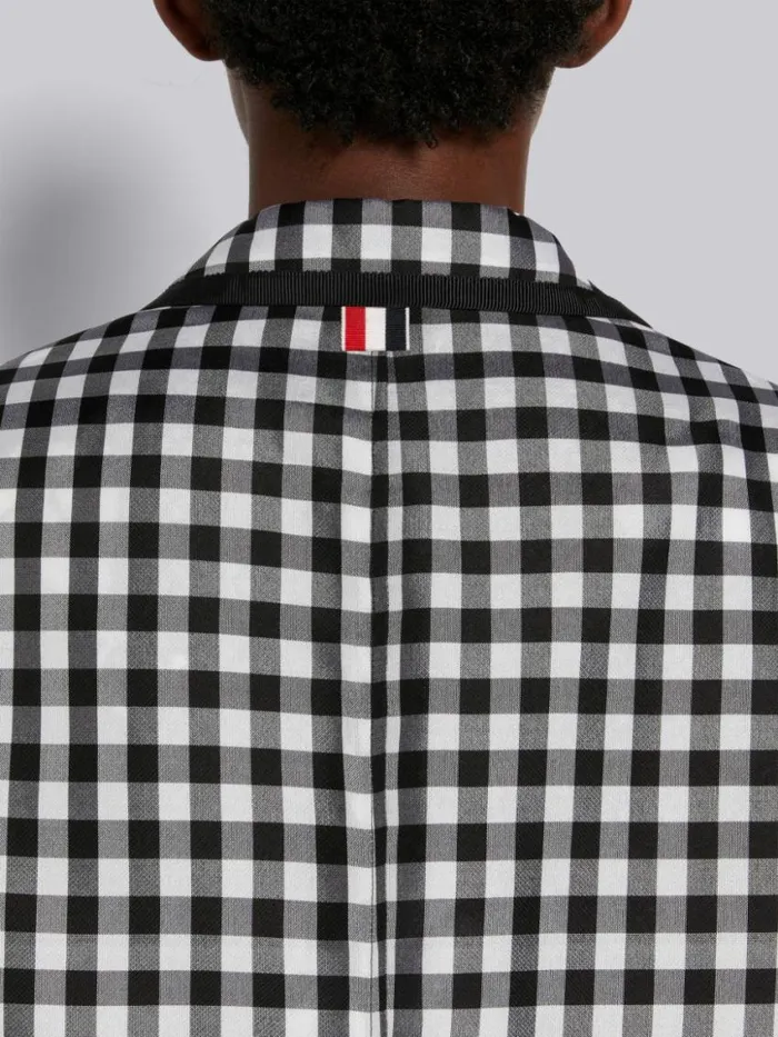 Women Gingham Check Double Organdy Broderie Anglaise Unconstructed Oversized Sack Jacket Black And White Thom Browne Jackets