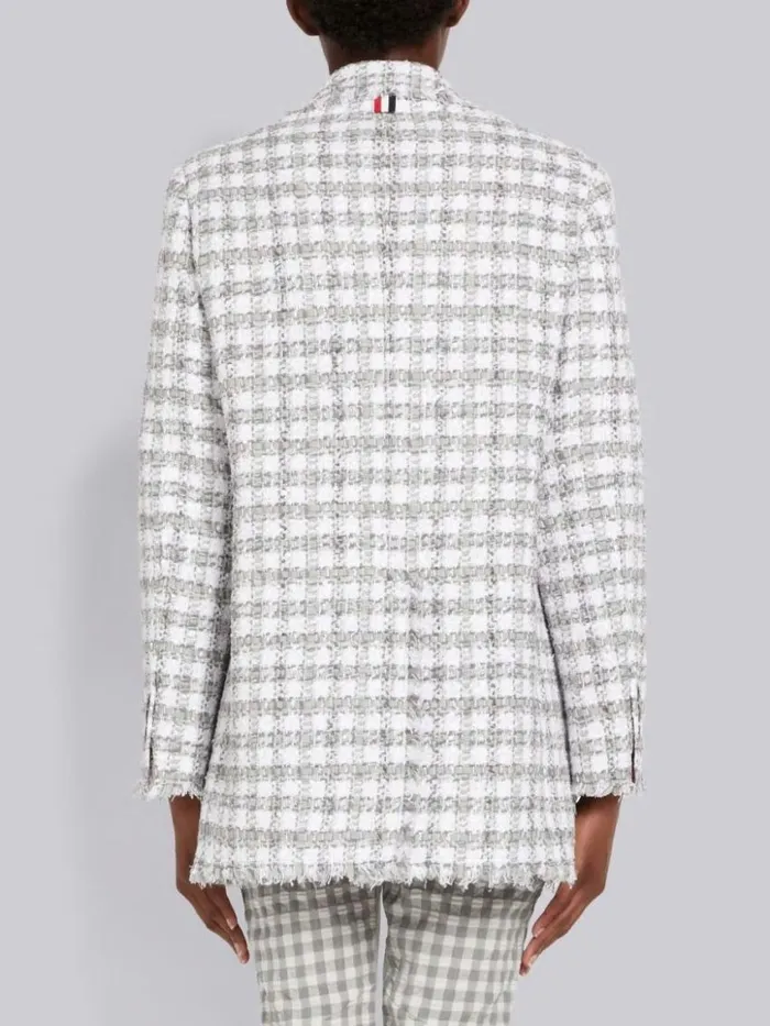 Women Gingham Check Tweed Frayed Oversized Sack Jacket Medium Grey Thom Browne Jackets