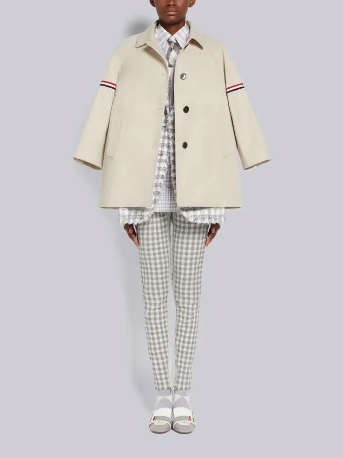 Women Gingham Check Tweed Frayed Oversized Sack Jacket Medium Grey Thom Browne Jackets
