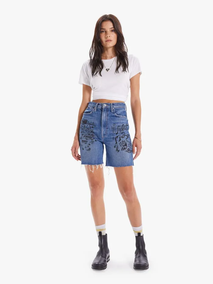 Women High Waisted Smokin039 Short Fray Blue Mother Denim Shorts