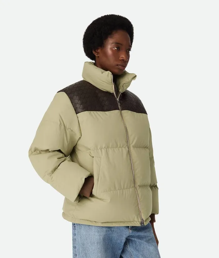 Women Jackets Bottega Veneta Frosted Poplin Puffer Jacket Travertine