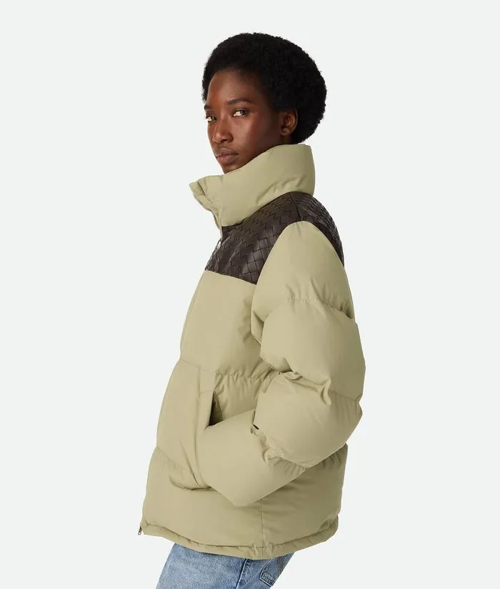 Women Jackets Bottega Veneta Frosted Poplin Puffer Jacket Travertine