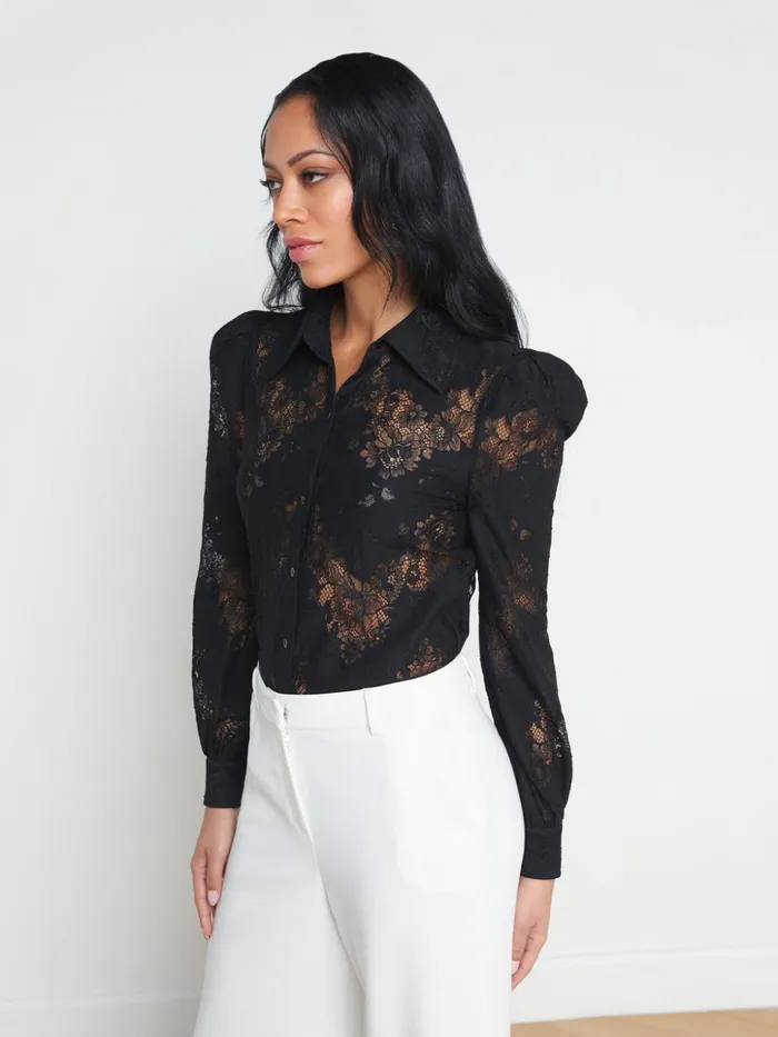 Women Jenica Lace Blouse Black L039Agence Blouses and Tops