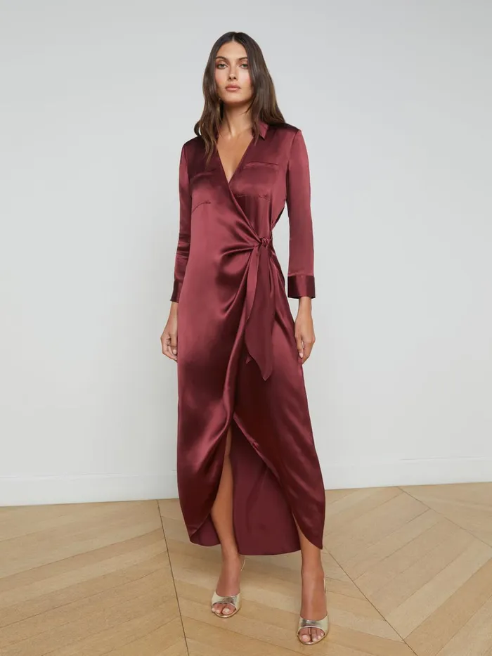 Women Kadi Silk Wrap Dress Dark Wine L039Agence Dresses and Jumpsuits