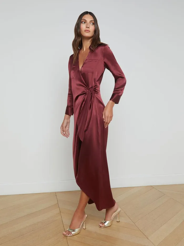 Women Kadi Silk Wrap Dress Dark Wine L039Agence Dresses and Jumpsuits