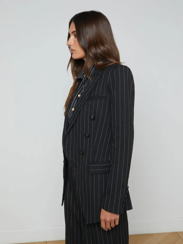 Women Kendi Pinstriped Long Blazer Blackecru L039Agence Matching Sets