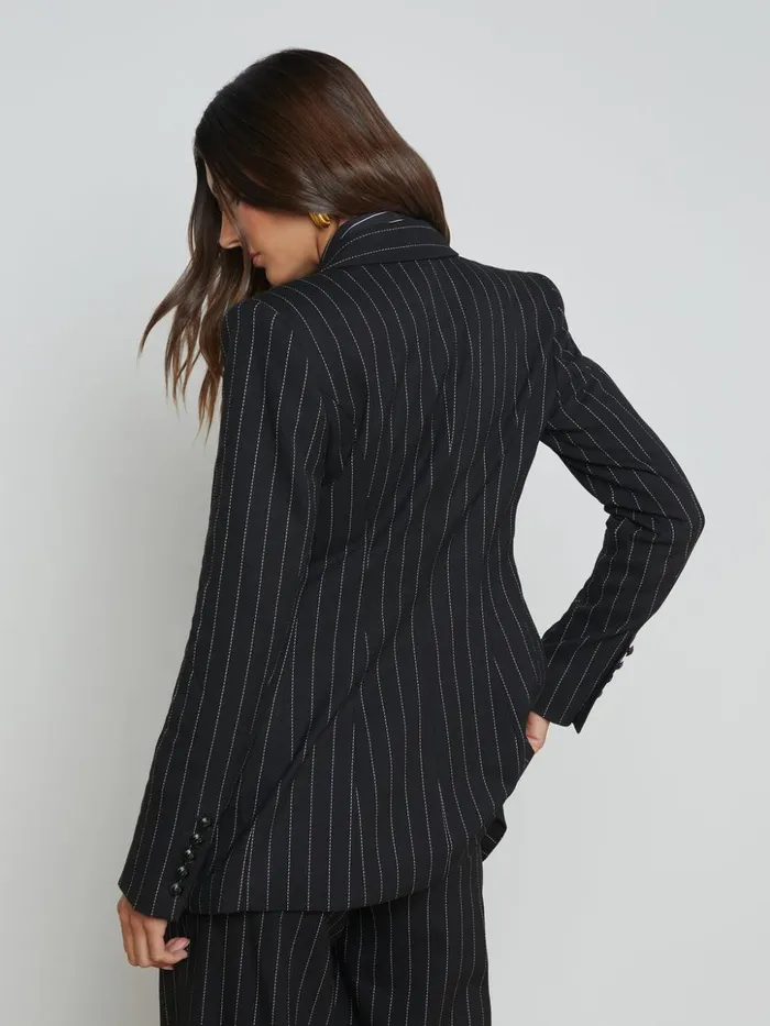 Women Kendi Pinstriped Long Blazer Blackecru L039Agence Matching Sets