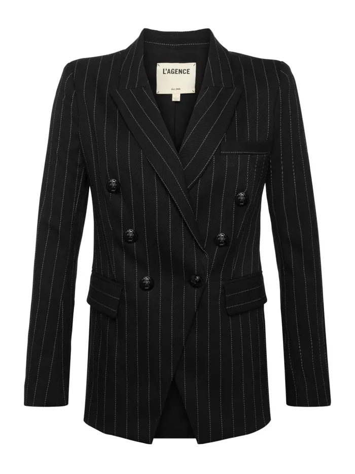 Women Kendi Pinstriped Long Blazer Blackecru L039Agence Matching Sets
