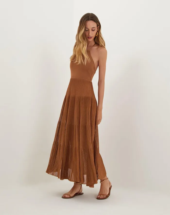 Women Knit Nina Long Dress 8211 Camel ViX Paula Hermanny Dresses
