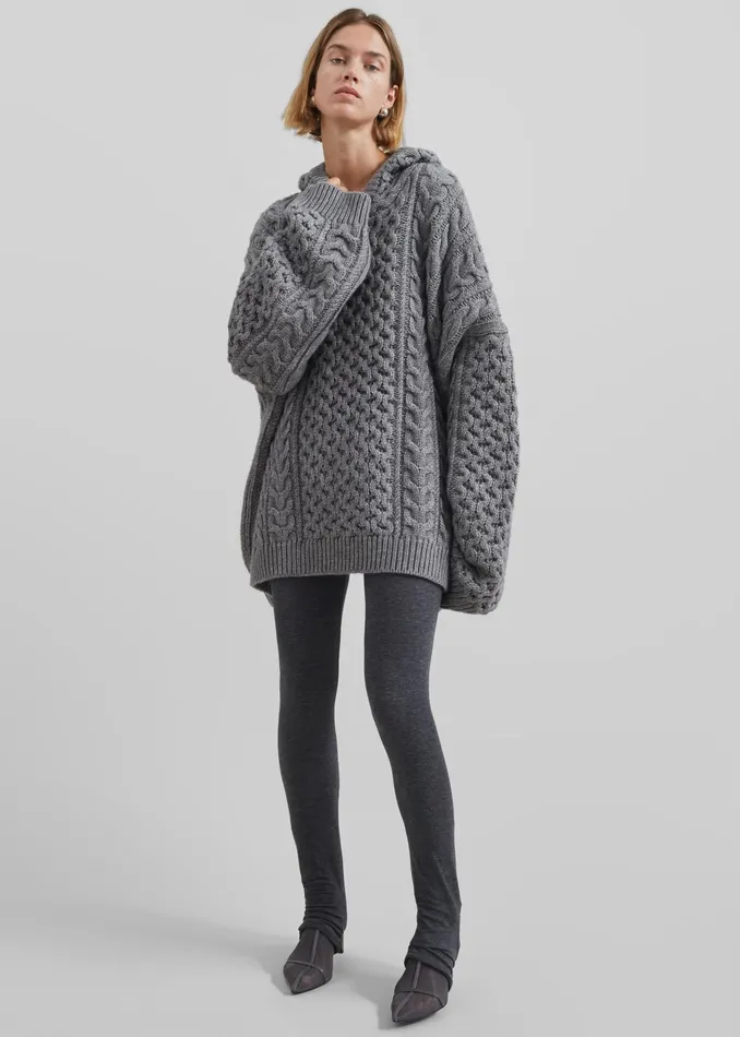 Women Knitwear The Frankie Shop Adare Braided Knit Hoodie 8211 Grey
