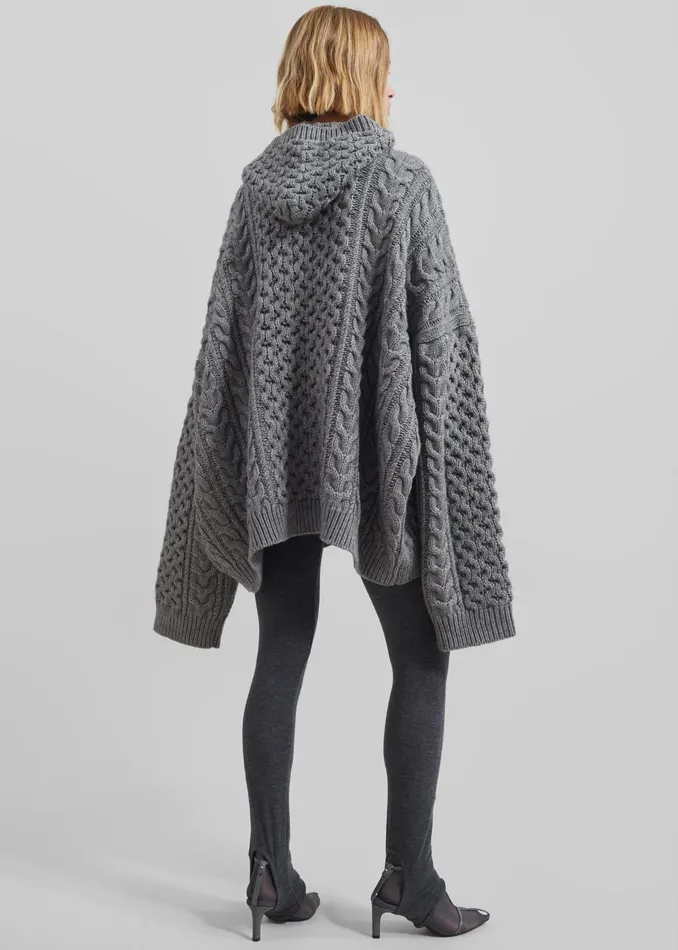 Women Knitwear The Frankie Shop Adare Braided Knit Hoodie 8211 Grey