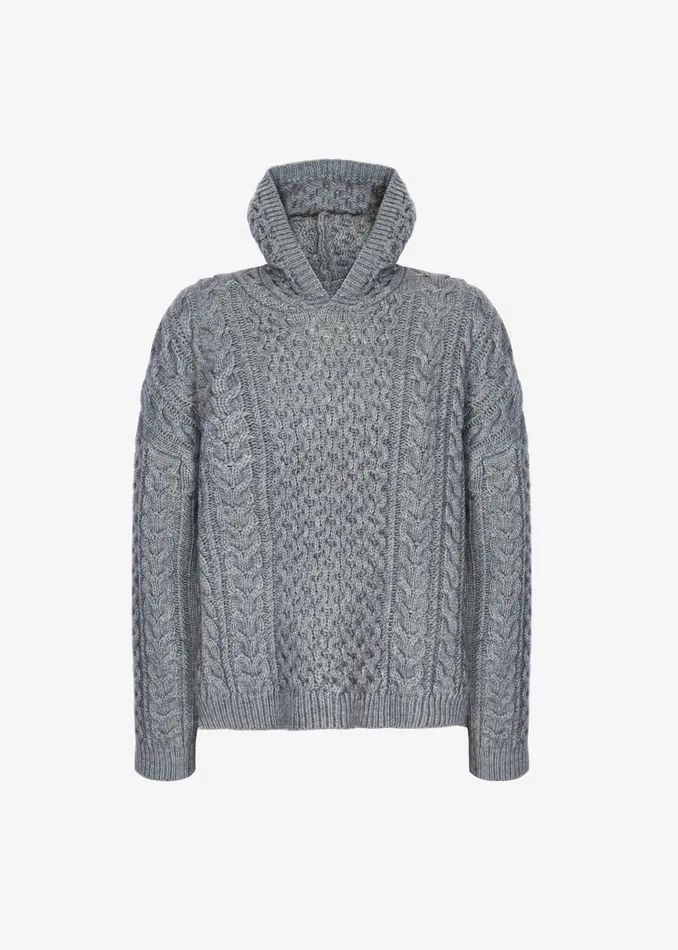 Women Knitwear The Frankie Shop Adare Braided Knit Hoodie 8211 Grey