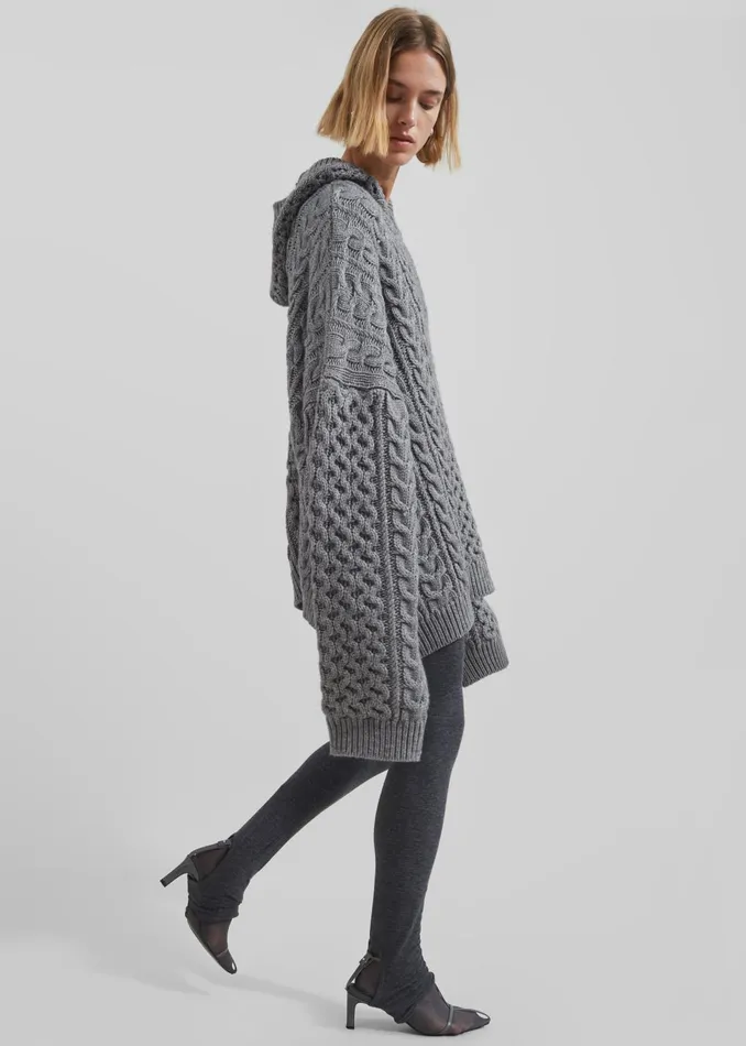 Women Knitwear The Frankie Shop Adare Braided Knit Hoodie 8211 Grey