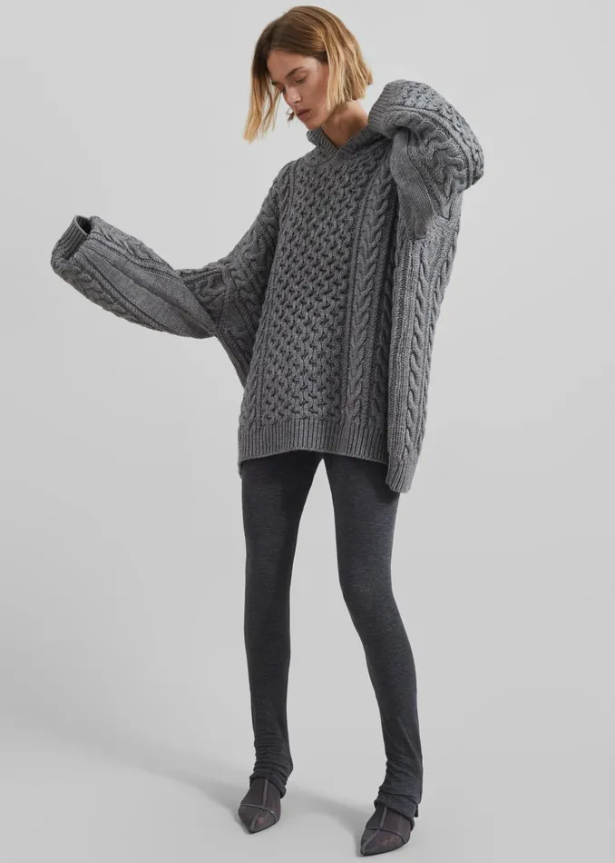 Women Knitwear The Frankie Shop Adare Braided Knit Hoodie 8211 Grey