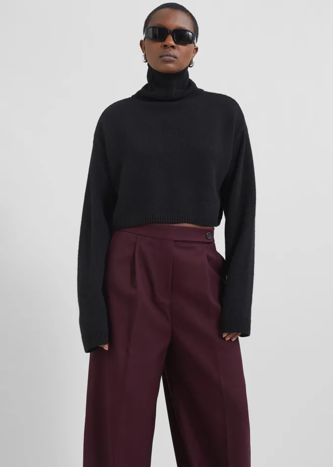 Women Knitwear The Frankie Shop Athina Cropped Turtleneck Sweater 8211 Black