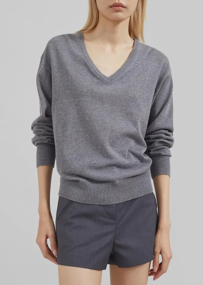 Women Knitwear The Frankie Shop Eliora V Neck Sweater 8211 Grey