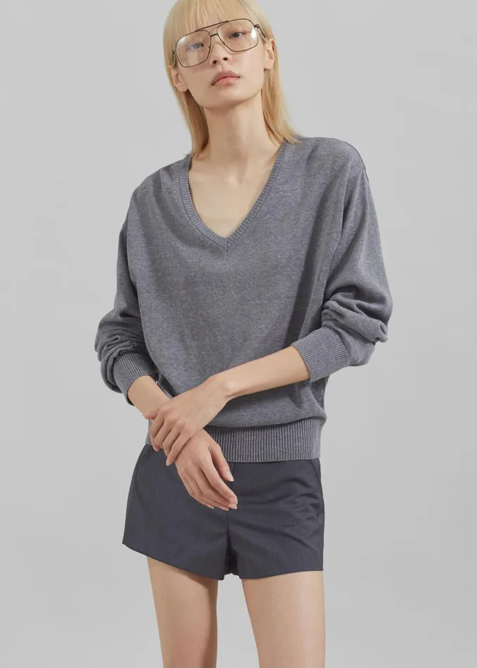 Women Knitwear The Frankie Shop Eliora V Neck Sweater 8211 Grey