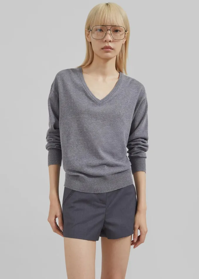 Women Knitwear The Frankie Shop Eliora V Neck Sweater 8211 Grey