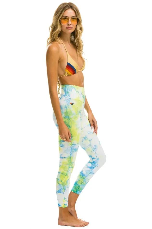 Women Leggings Aviator Nation Hand Dyed Cropped HiRise Leggings Tie Dye Neon Yellow