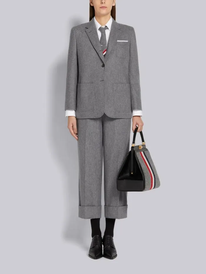 Women Lightweight Boiled Wool Engineered Stripe Sack Jacket Medium Grey Thom Browne Jackets